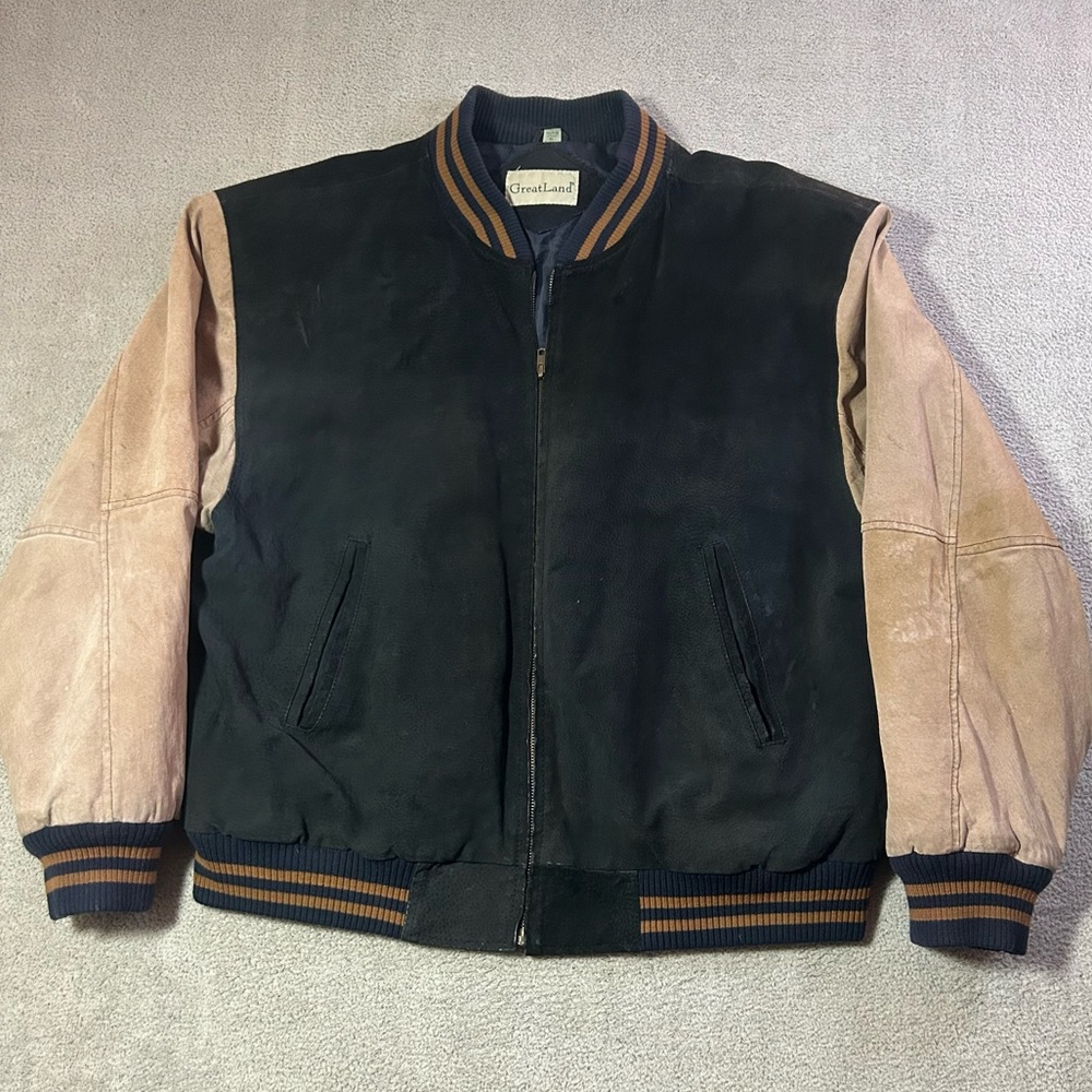 Vintage Greatland Leather Suede Letterman Varsity Jacket Men’s XL Multicolor